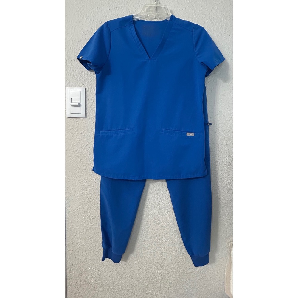 Figs Technical Collection Royal Blue Scrub Set V-Neck Top XS Jogger Pants SP